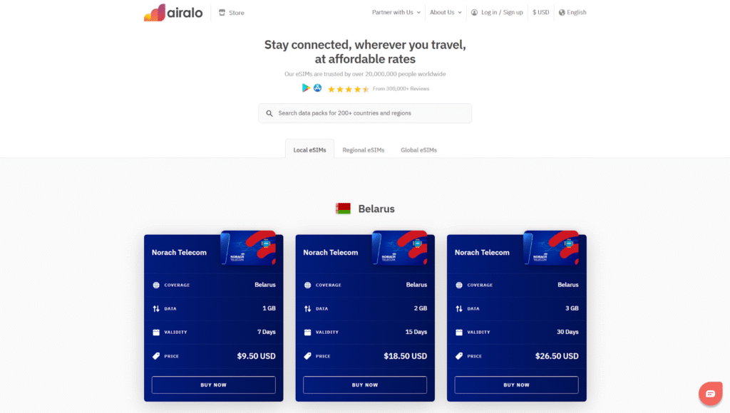 best esim for belarus: airalo homepage