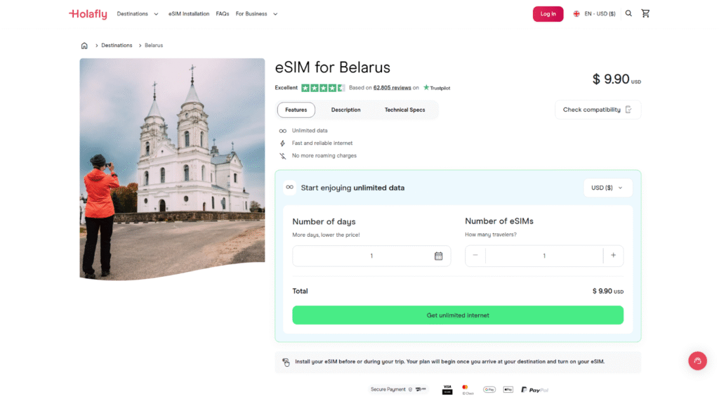 holafly homepage: belarus esim provider