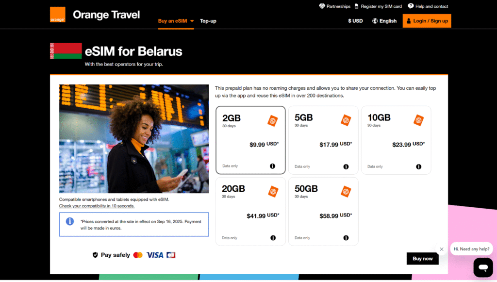 best esim for belarus: orange travel homepage