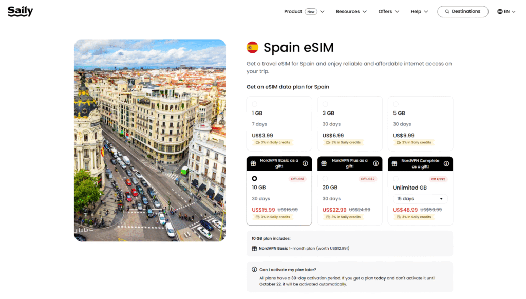 saily homepage: esim provider for spain