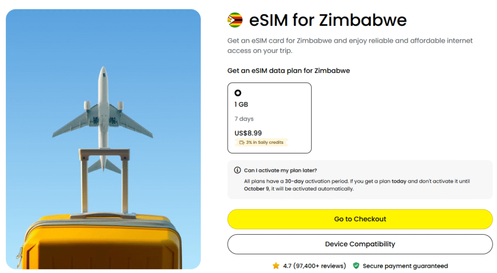 zimbabwe esim: saily homepage