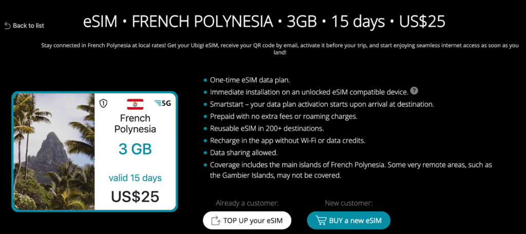 French Polynesia esim provider: ubigi