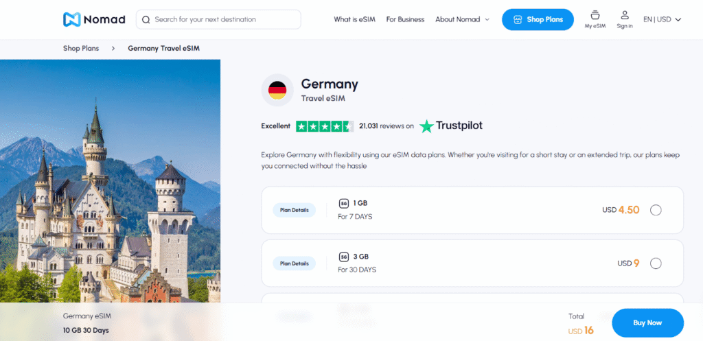 nomad homepage, esims for germany