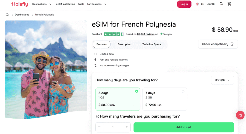 best esim provider for: French Polynesia: holafly