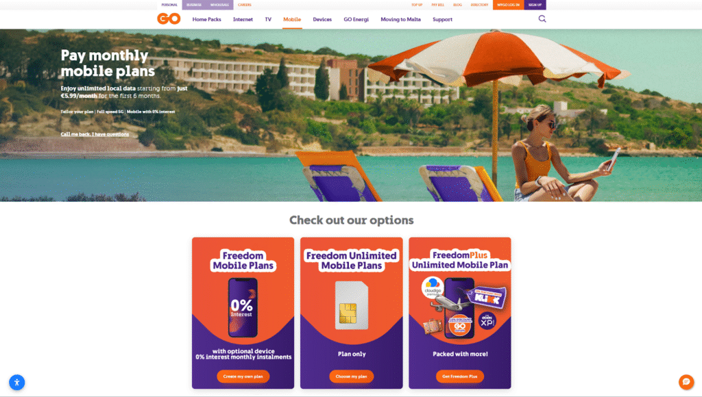 go homepage, sim card malta