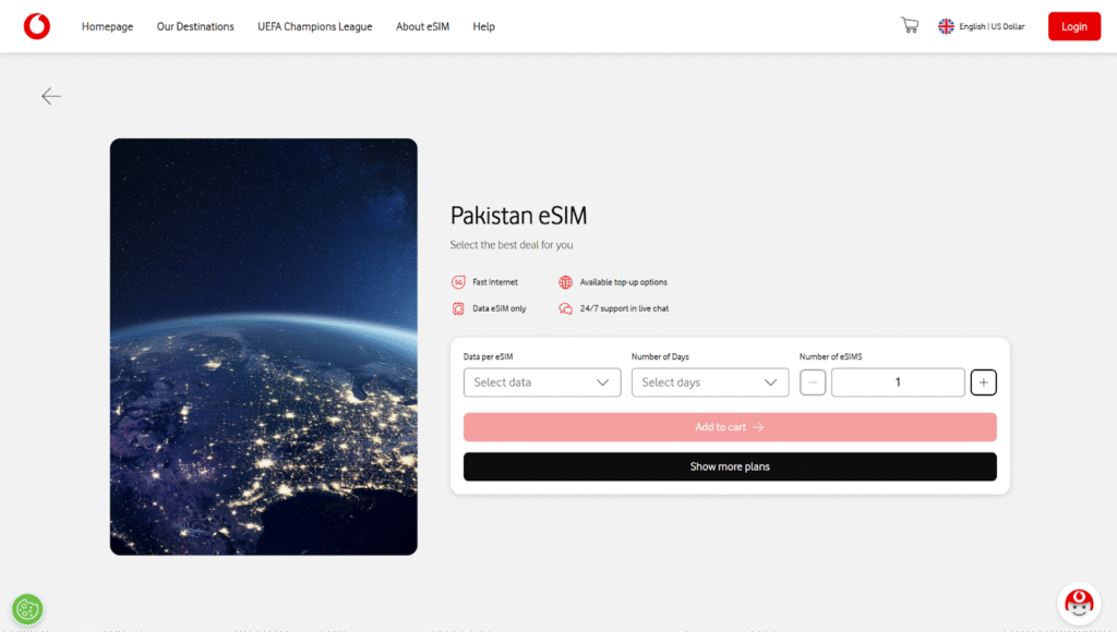 vodafonet ravel, esim pakistan
