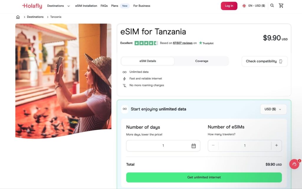 holafly homepage, best esim for tanzania