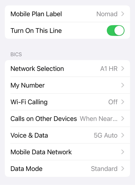nomad esim activation in settings