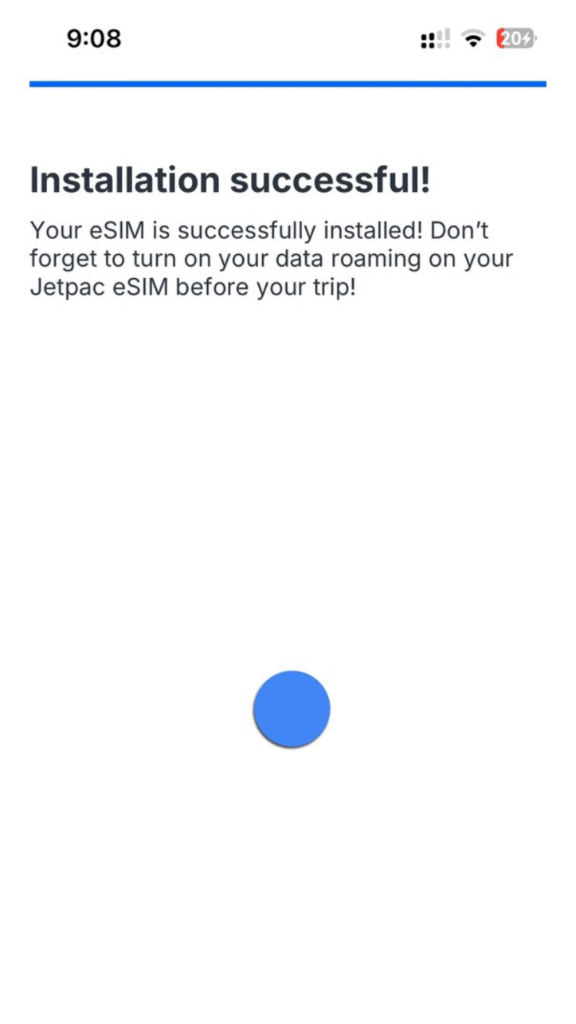successful installation of jetpac esim