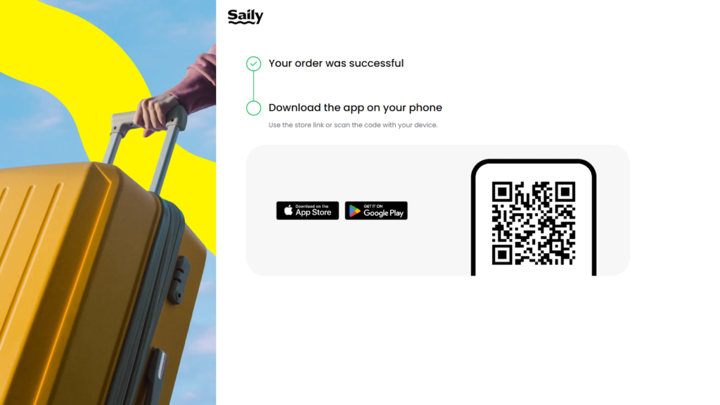 saily esim purchase confirmation page