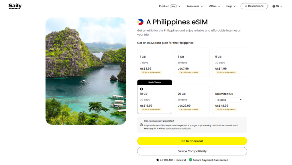 saily philippines esim landing page