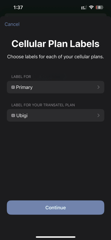ubigi esim set up in settings