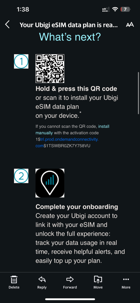ubigi esim qr activation code