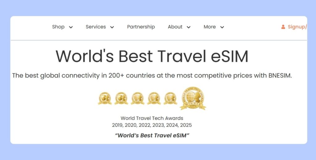 BNESIM travel eSIM page used in our customer support test