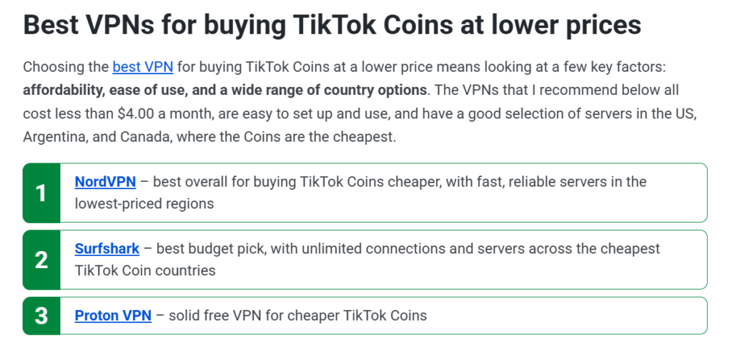 nordvpn as easiest to use to get tiktok coins