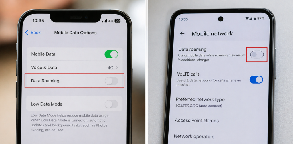avoiding roaming charges with airplane mode